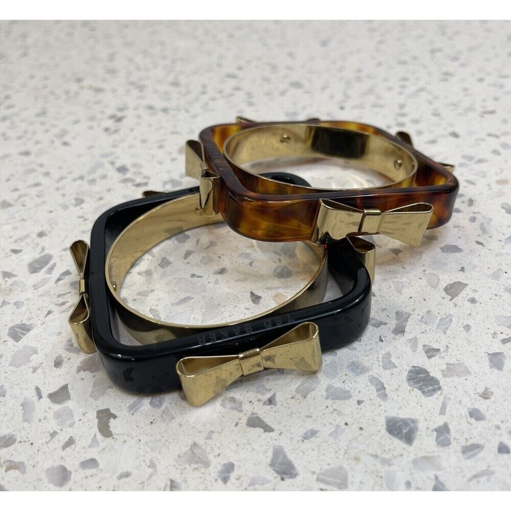 Vtg Y2K Ted Baker Tortoise Shell Black Bow Bangle Bracelet Coquette Whimsigoth